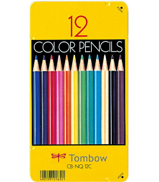 【割引クーポン有】 トンボ鉛筆 色鉛筆 12色 缶入 CB-NQ12C 折れにくくてなめらかな書き味。粉も出にくい色鉛筆