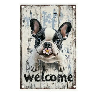 乐天商城 - 【再入荷】welcome　ブリキ看板　フレンチブルドッグ　パイド　インテリア　フレブル雑貨　プレゼント　ギフト　フレンチブル　レトロ