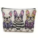 【NO.4】3頭 フレブル 刺繡風プリント ポーチ フレンチブルドッグ クリーム パイド フォーン frenchbulldog 犬 イヌ お出かけ 旅行