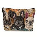 再入荷【NO.2】刺繡風プリント フレブル ポーチ フレンチブルドッグ クリーム ブリンドル フォーン frenchbulldog 犬 イヌ お出かけ 旅行