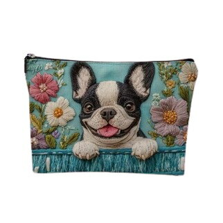 Rakuten - 【NO.1】刺繡風プリント　パイド　フレブル　ポーチ　フレンチブルドッグ　frenchbulldog　犬　イヌ　お出かけ　旅行