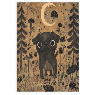 2025AW【9】黒パグ　ブランケット　size100×70cm　クリスマス　ギフト　ホワイトデー　誕生日　パグ　きのこ