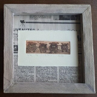 パググッズ【zulu】　銅版画　いちれつ(パグ)