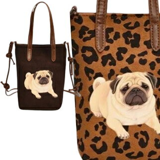 Rakuten - 2way　スマホショルダーバッグ　スエード調　パグ　フォーン　pug　旅行　オフ会　ドッグラン　お出かけ　ギフト　秋冬