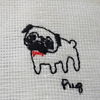 ★再再再再再再入荷★パグ★人気商品★かや生地ふきん　パグ刺繍　犬　dog　いぬ　イヌ