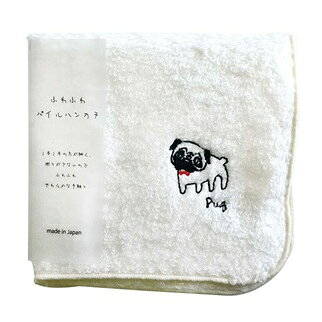 再再再再再再再再再再入荷★人気商品★ふわふわハンカチ　パグ　贈り物　プチギフト　パグ刺繍　オーナーグッズ