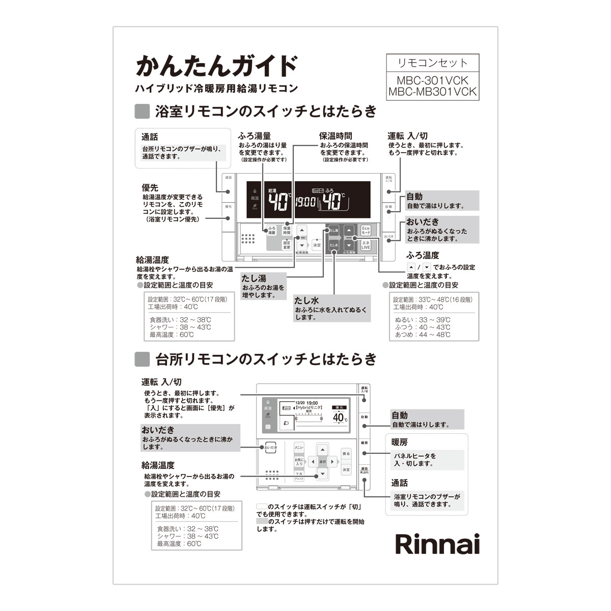【628-0033000】 リンナイ Rinnai 簡易取扱説明書 【純正品】