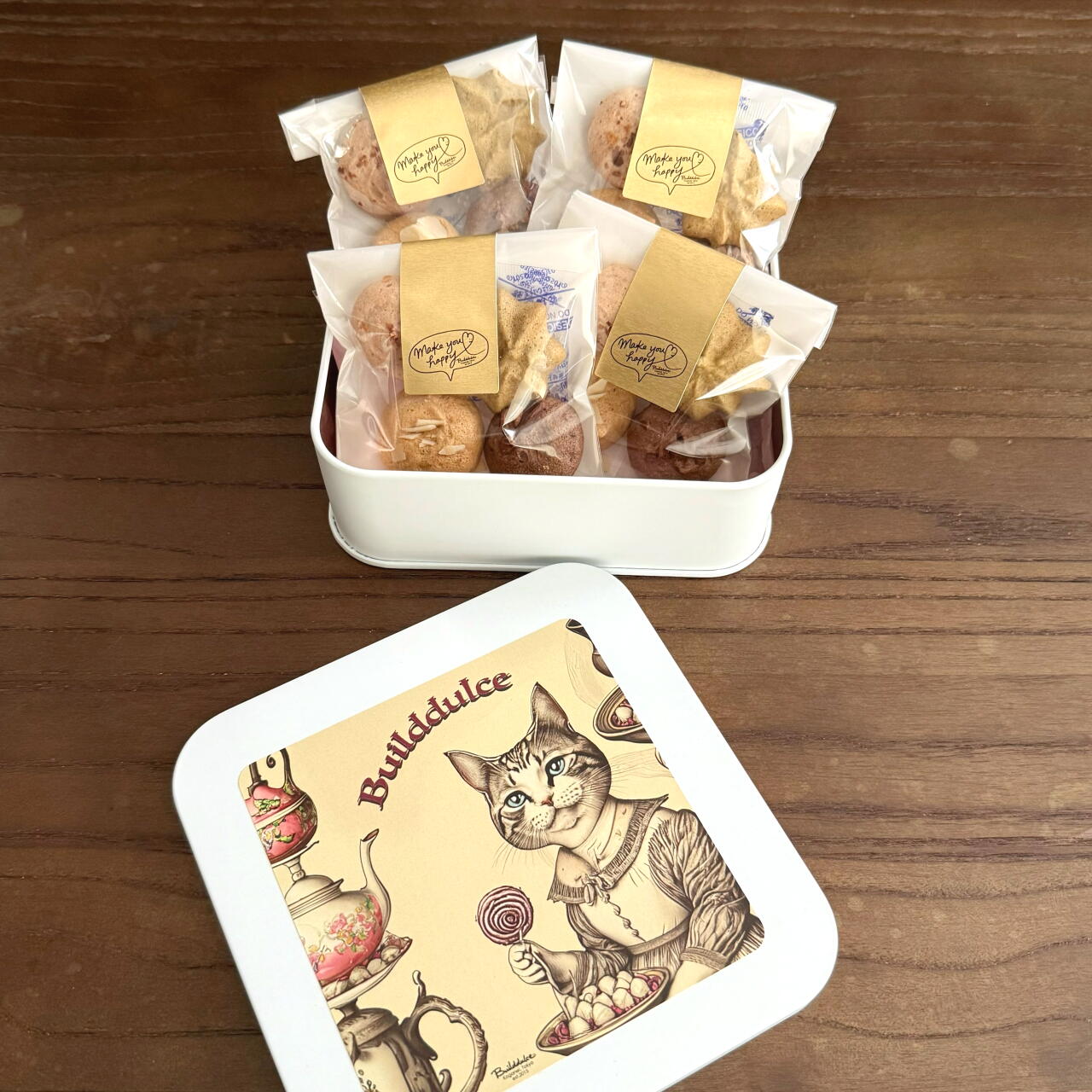 ビルドルセ猫缶 甘いお味 米粉クッキー 全種類入り 4袋 人気 焼き菓子 ギフト 贈り物 ねこ ネコ 猫 3
