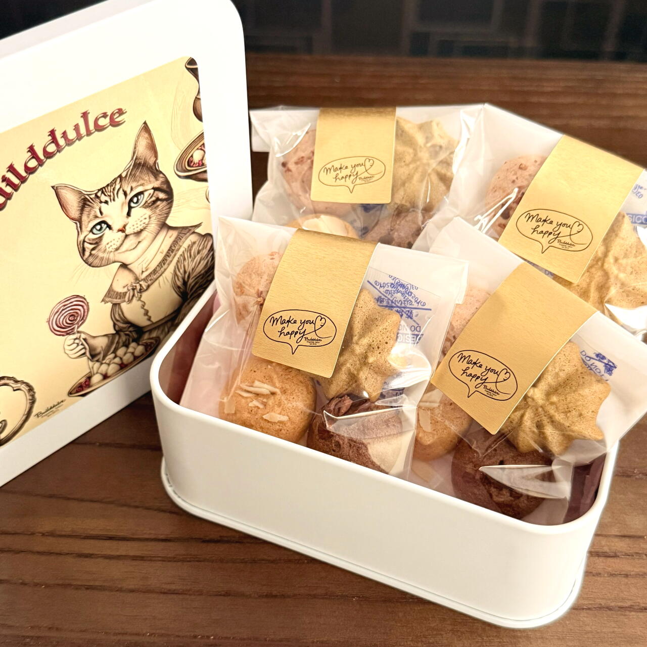 ビルドルセ猫缶 甘いお味 米粉クッキー 全種類入り 4袋 人気 焼き菓子 ギフト 贈り物 ねこ ネコ 猫 2