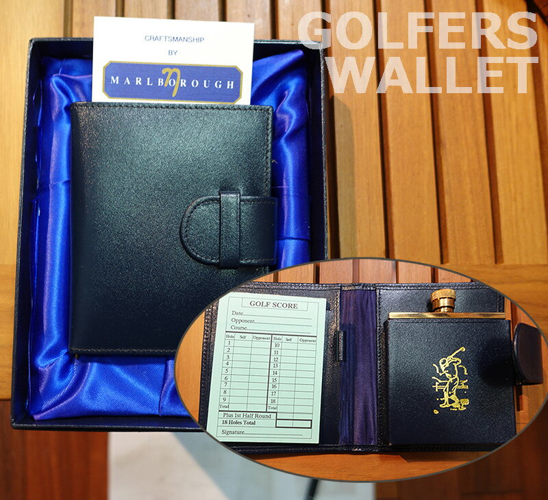 イギリス製ゴルファーズウォレット スキットル ウィスキーボトル Marlborough World レザー プレゼント 携帯　父の日 ゴルフ ラウンド スコアカード 化粧箱入り