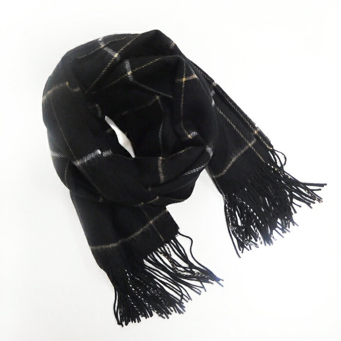 日本製 ストール 定番 チェック柄 シンプル 秋 冬 上品 アクリル ブラック 黒