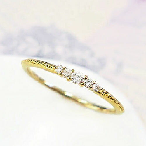 K10 ダイヤモンド リング 指輪 ダイヤリング 誕生石 アンティーク ライン 細身 清楚 10金 ゴールド YG PG WG レディース ジュエリー 普段使い...