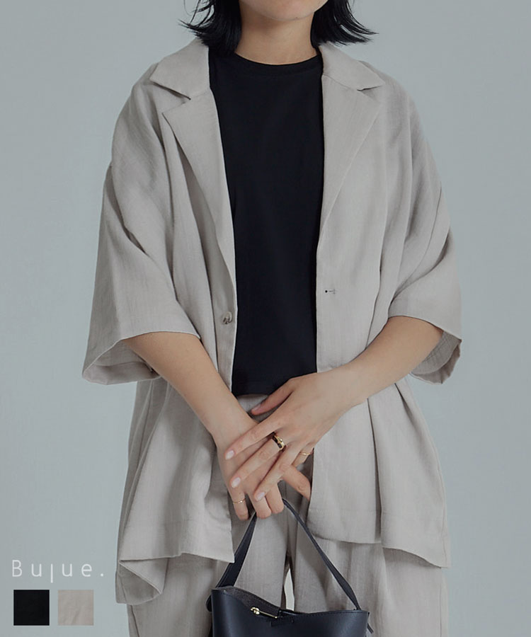 店内全品！★最大30%OFFクーポン★オープン記念！ ショートジャケット レディース 半袖 ジャケット 羽織 ゆったり テーラードジャケット 五分袖 cf-00001 メール便可【100】のサムネイル