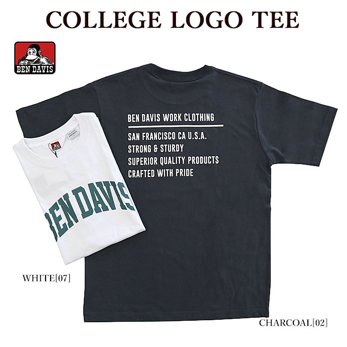 BEN DAVIS ベンデイビス 2580018 COLLEGE LOGO TEE 半袖Tシャツ カレッジロゴ メンズ レディース