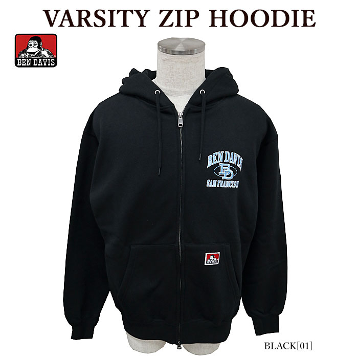 ベンデイビス パーカー メンズ BEN DAVIS ベンデイビス 2780052 VARSITY ZIP HOODIE ジップパーカー オーバーサイズ カレッジロゴ 刺しゅう 裏起毛 メンズ レディース