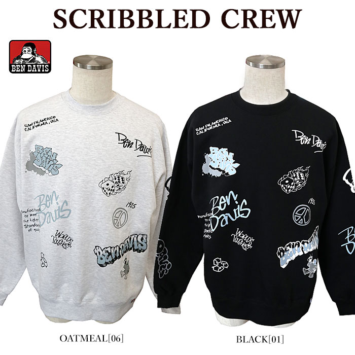 BEN DAVIS ベンデイビス 24380006 SCRIBBLED CREW トレーナー スウェット 総柄 裏起毛 落書き風 メンズ レディースのサムネイル