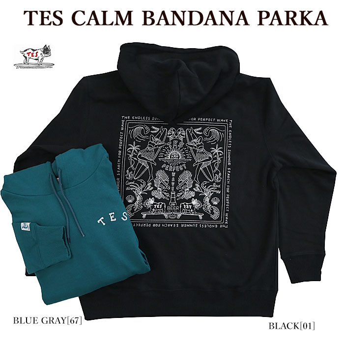 The Endless Summerエンドレスサマー 2374300 TES CALM BANDANA PARKA プルオーバー スウェットパーカー ハワイアン柄 刺繍 メンズ レディース