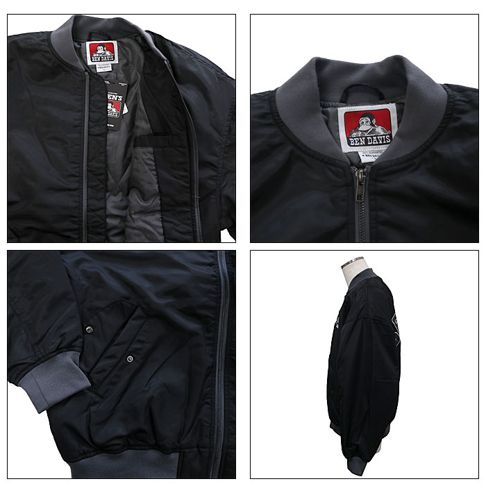【処分SALE】【BEN DAVIS】 ベンデイビス 2780004 LETTERED MA-1 ブルゾン フライトジャケット ロゴ刺しゅう ワッペン メンズ レディース