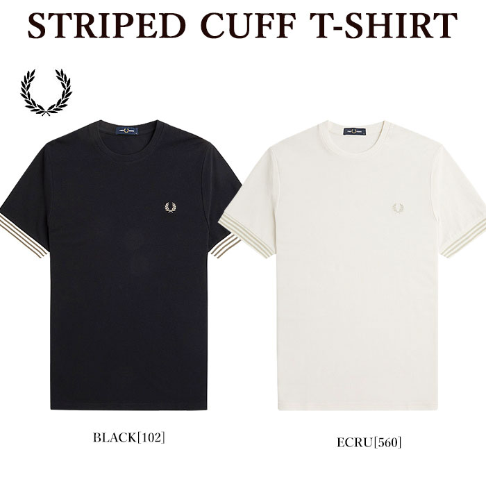 フレッドペリー Tシャツ メンズ 【ポイント10倍】【FRED PERRY】 フレッドペリー M7707 STRIPED CUFF T-SHIRT 半袖Tシャツ ストライプカフ 鹿の子 メンズ レディース