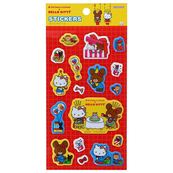 「くまのがっこう」と「ハローキティ」のコラボシールです。品番：S8820155本体サイズ：W90×H155×D2mm本体重量：約8g材質：PVC生産国：中国※商品の仕様の変更がある場合がございます。予めご了承くださいませ。※画像と商品の色合いが光等の加減により実物と異なる場合がございます。