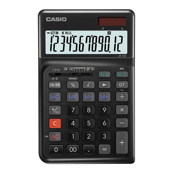 [カシオ計算機]人間工学電卓【JE-12D-BK-N】本格実務電卓 12桁 ジャストサイズ