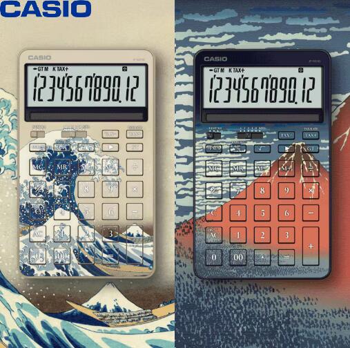 [カシオ]デザイン電卓 葛飾北斎モデル 神奈川沖浪裏【JF-M200-TJ-KHK】凱風快晴【JF-M200-TJ-KHG】ジャストタイプ 12桁表示 税計算・時間計算 スタイリッシュ電卓 浮世絵 赤富士