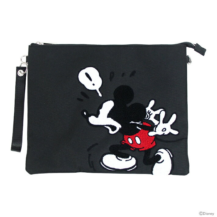 ディズニー　ミッキーマウス　2WAYクラッチバッグ　サガラ刺繍シリーズ　黒　D4771BK-8　[disneyzone]