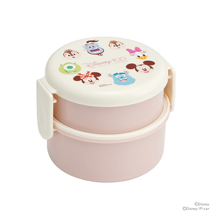 ディズニー　抗菌丸型ランチボックス2段　フォーク付　500ml　D100柄　ONWR1AG　[disneyzone]のサムネイル