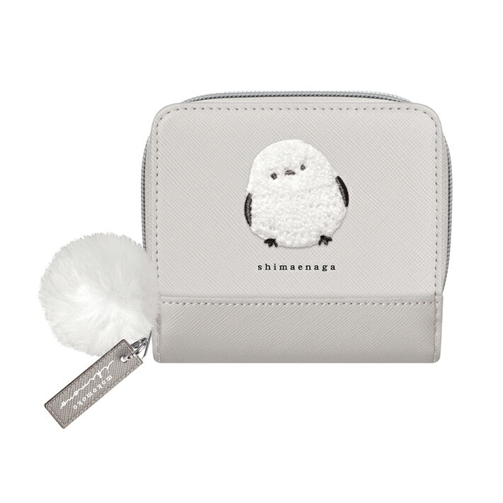 二つ折り財布　シマエナガ柄　グレー　124547　[M便 1/2]