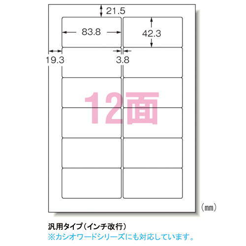 　パソコンプリンタ＆ワープロラベルシール〈プリンタ兼用〉　マット紙（A4判）　20枚入　規格：A4判12面 28183