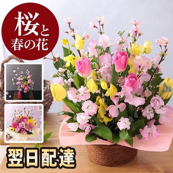 【クーポンで100円OFF!】花 桜 あす楽 14時まで 早春のおまかせアレンジ＆花束 Sサイズ 送料無料 即日発送 春の花 フラワー 花 生花 歓迎 退職 女性 誕生日プレゼント 誕生日 結婚記念日 祝い 送別 出産祝 開店 開店祝