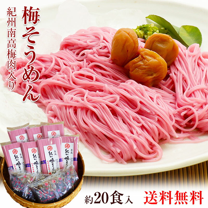 楽天スーパーセール10％OFF！送料無料 南高梅肉入 梅そうめんセット1.75kg約20食分（梅そうめん250g×7袋、梅めんつゆ50ml×20袋）さっぱり美味しい！夏に人気の梅素麺セット