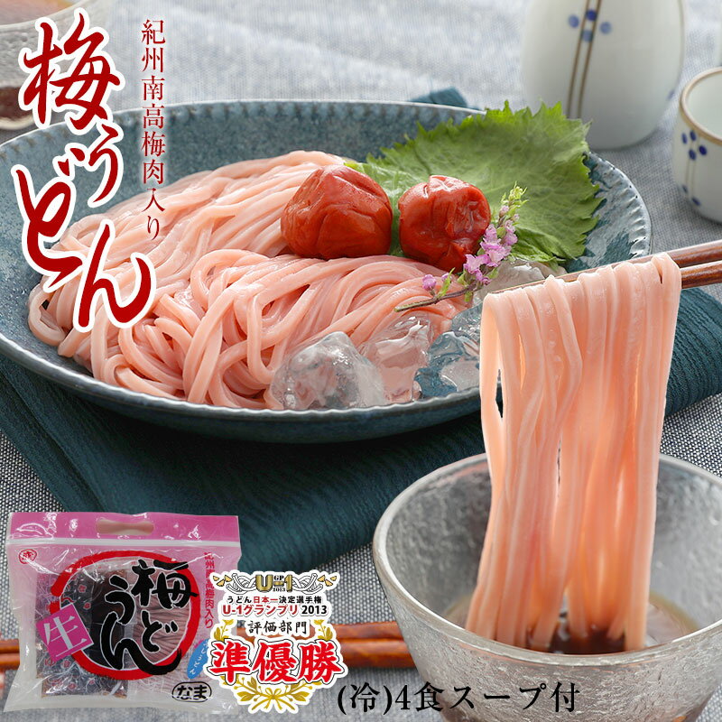 紀州南高梅肉を練り込みました冷し梅うどん 4食スープ付（麺400g） 【ミヤネ屋で紹介】