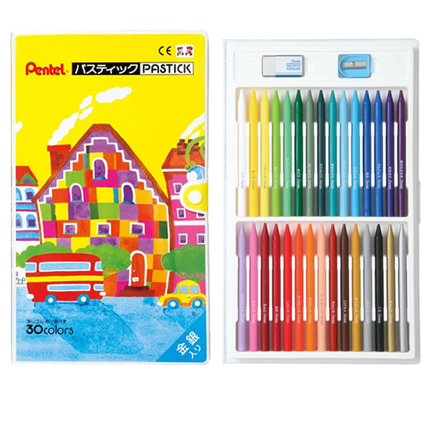 【30色セット】ぺんてる/パスティック30色(GC1-30D)芯だけでできたソフトな色鉛筆!【図工・美術・工作】【学童用品】【楽ギフ_包装】 Pentel