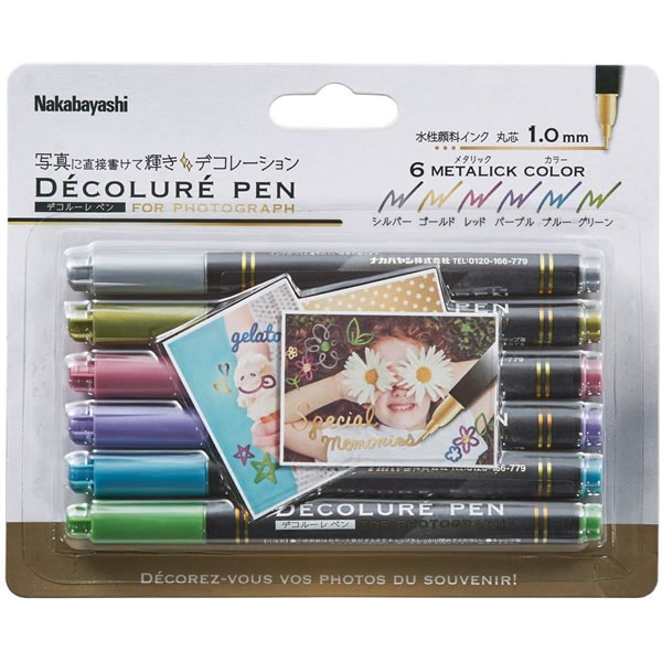 ナカバヤシ/デコルーレペン メタリック 6色セット 水性ペン (DCPN-101-6S) 暗い背景色の写真にもきれいに発色! Nakabayashi