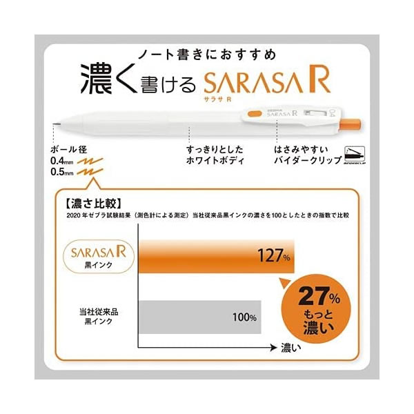 【全14色】ゼブラ／水性ボールペン サラサ R 0.4mm 濃く書けるSARASA (JJS29-R1) ZEBRA