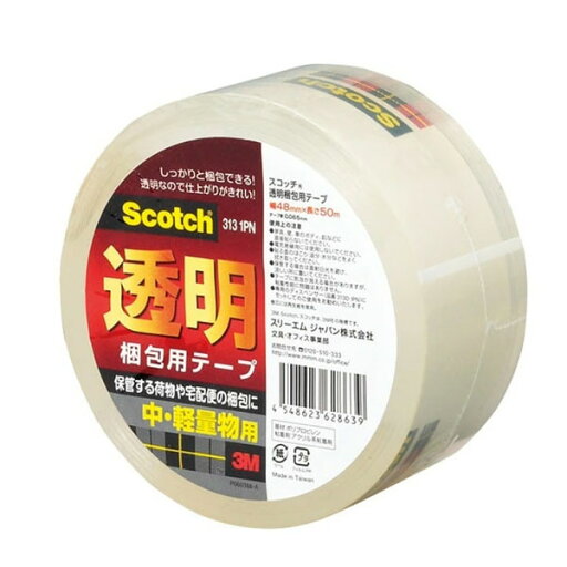 3M/スコッチ 透明梱包用テープ 中・軽量物用 重ね貼り可能(313.1PN)/住友スリーエム/Scotch 3M/スコッチ 透明梱包用テープ 中・軽量物用 重ね貼り可能(313.1PN)/住友スリーエム/Scotch