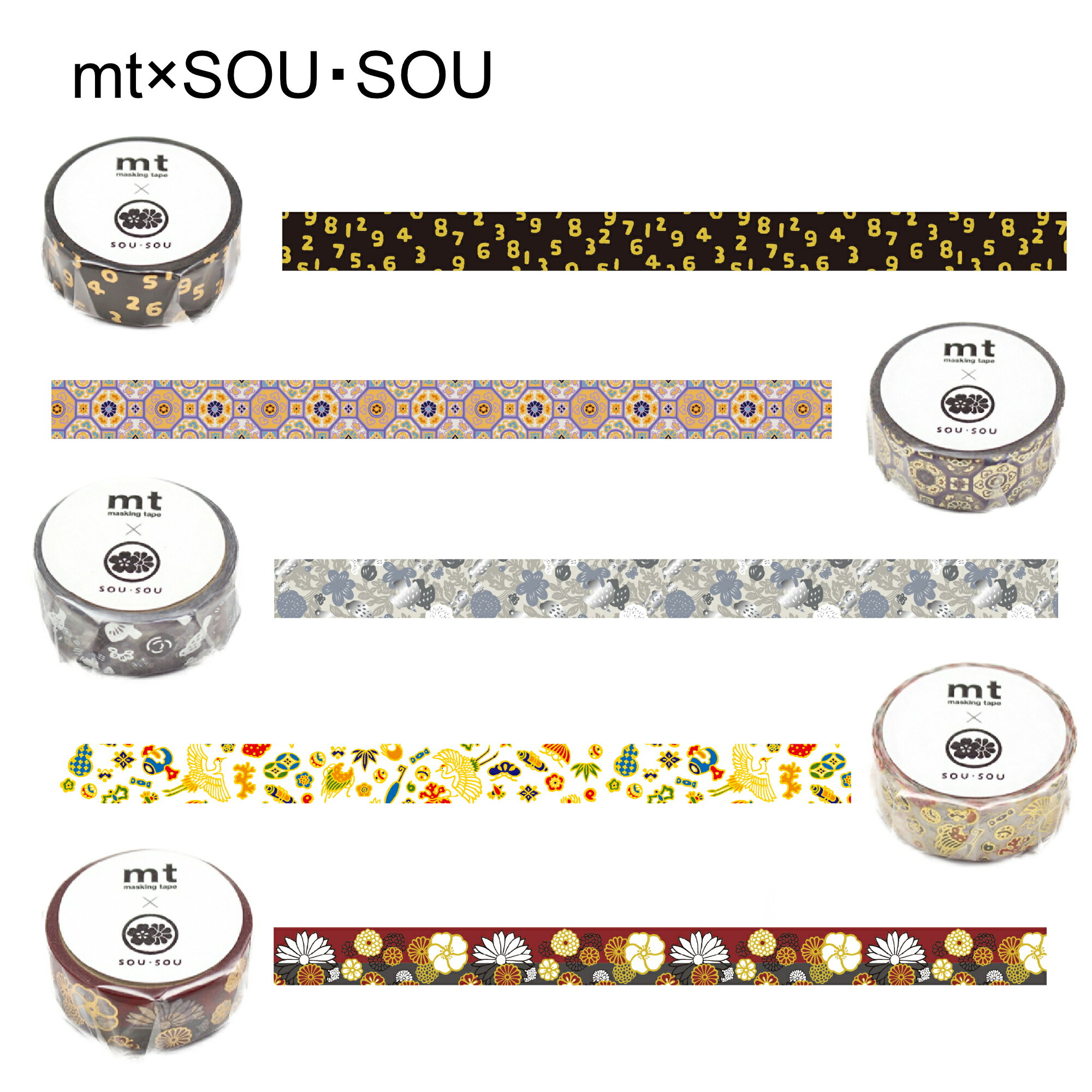 カモ井加工紙 ／ マスキングテープ SOU・SOU　 mt×SOU・SOU 　箔押しテープ　（MTSOU2）幅15mm×長さ3m