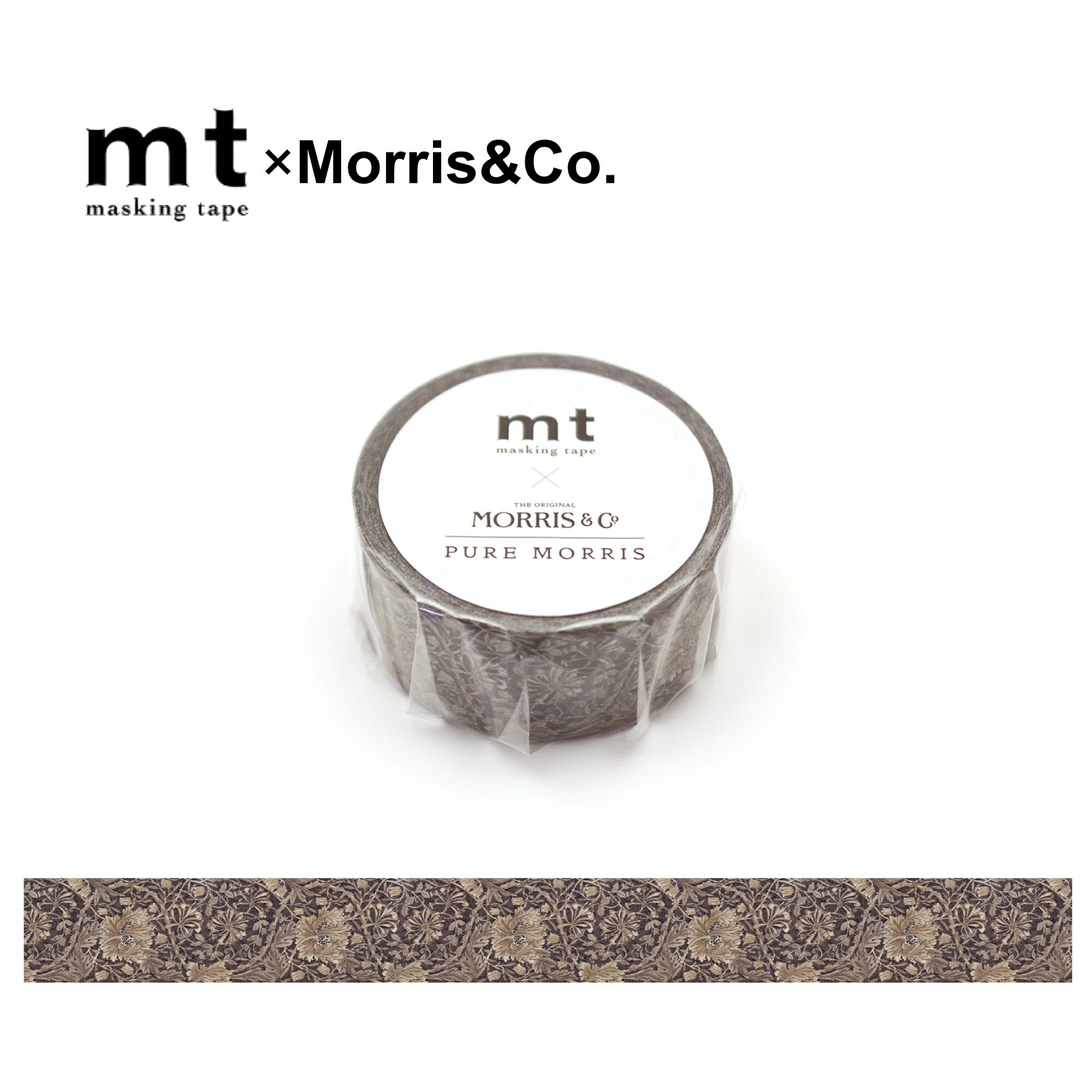 Rakuten - カモ井加工紙 ／ マスキングテープ　mt×Morris&Co. Pure Honeysuckle & Tullip Black ink（MTWILL18）　幅20mm ×長さ7m