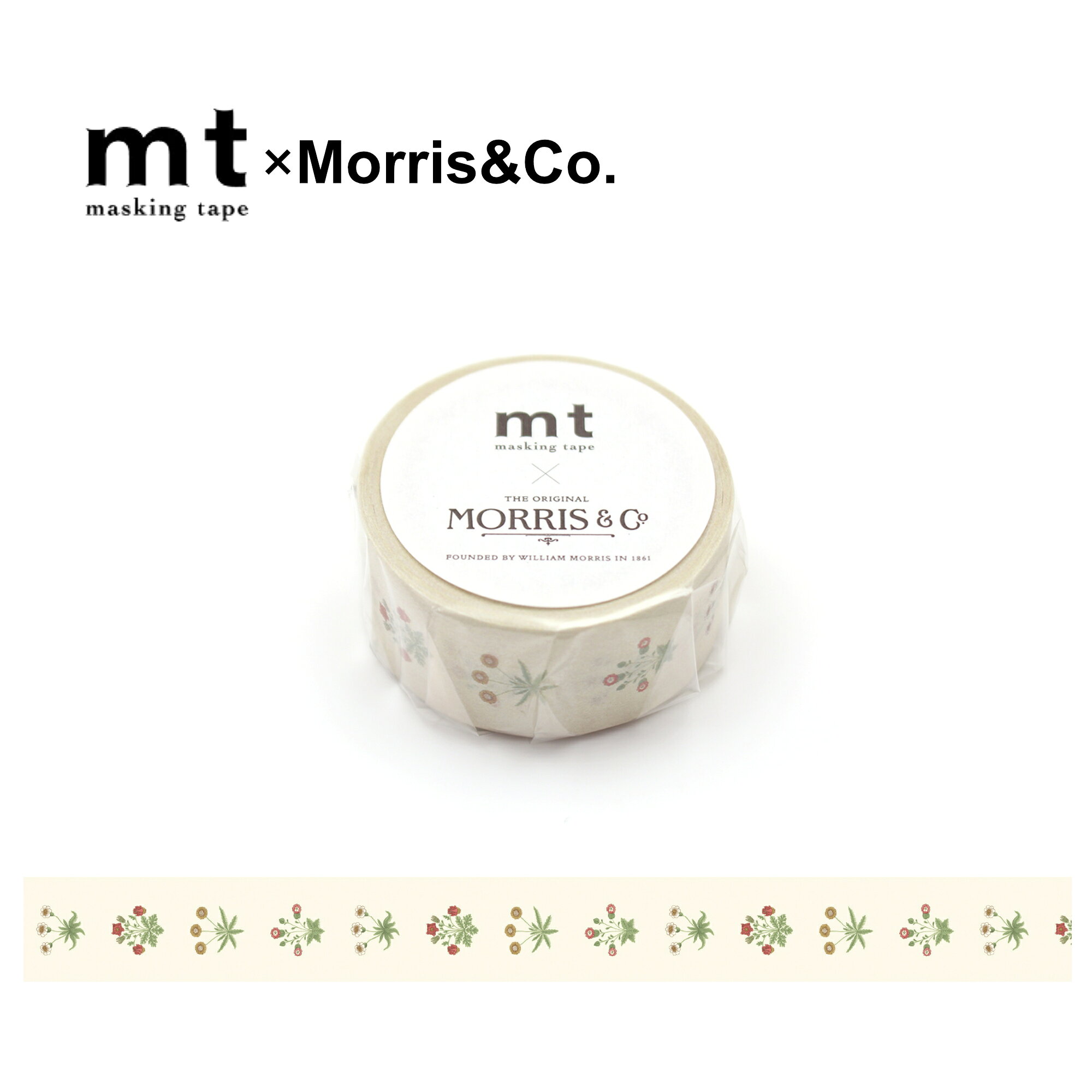 商品説明 mt×Morris&co.　 世界で活躍するアーティストたちとのコラボレーション! 英国の美しきデザインmt×ウィリアム・モリス もしウィリアム・モリスが生きていたら、どんなデザインをするだろう? 没後120年、モリスの代表的なデザインがそぎ落とされた背景、 ニュートラルカラーで現代の暮らしにふさわしい表情に生まれ変わりました。 新しいモリスをお楽しみください。 【イメージ画像】 ※メーカー取り寄せ商品も為ご注文後にメーカーへ発注いたします。 その為メーカー欠品の場合がございます。予めご了承ください。 その場合改めて当店よりご連絡いたします。 商品仕様 本体寸法 幅：20mm ×　長さ：7m