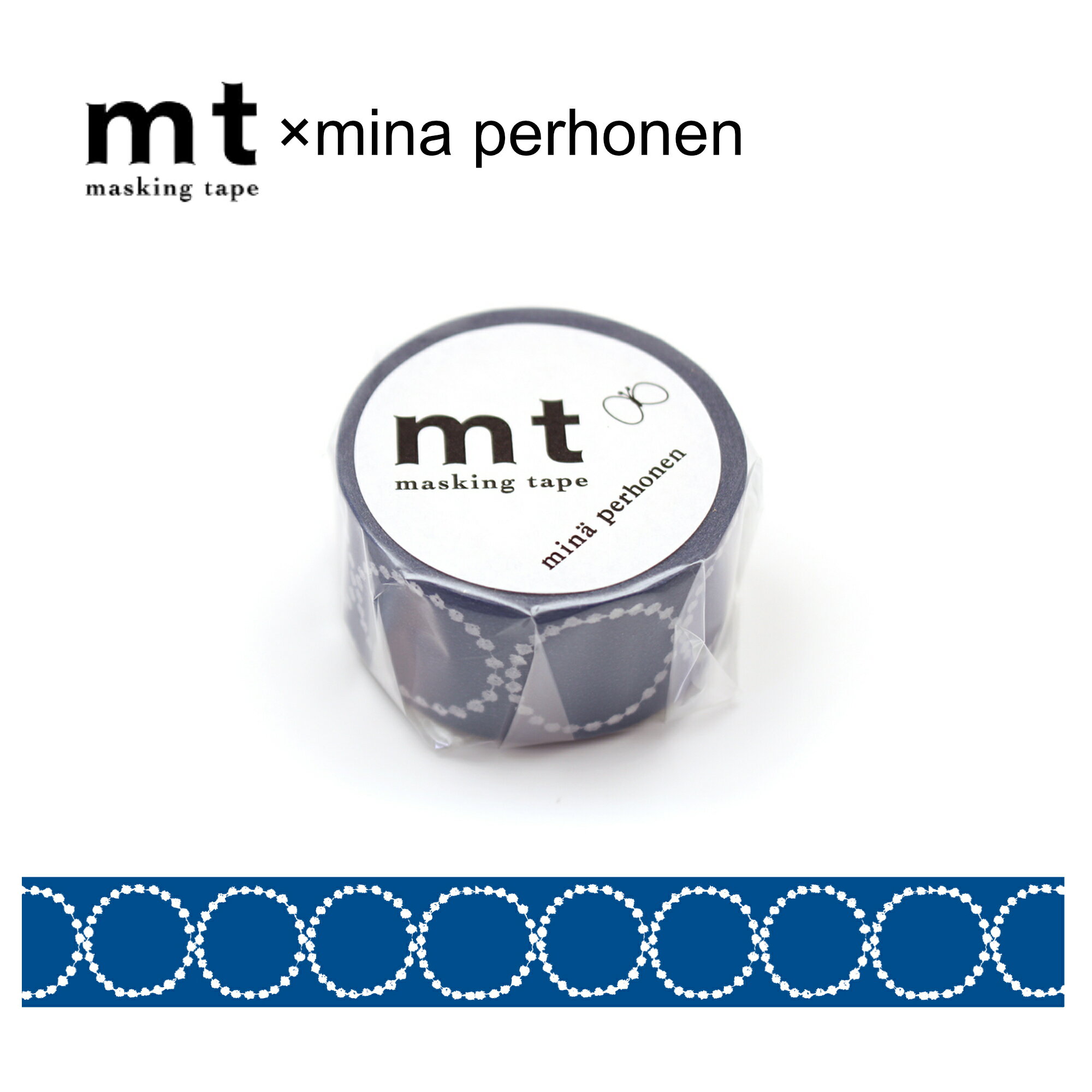 カモ井加工紙 ／ マスキングテープ mina perhonen mt×mina tambourine petit・navy（MTMINA21）幅25mm×長さ10m