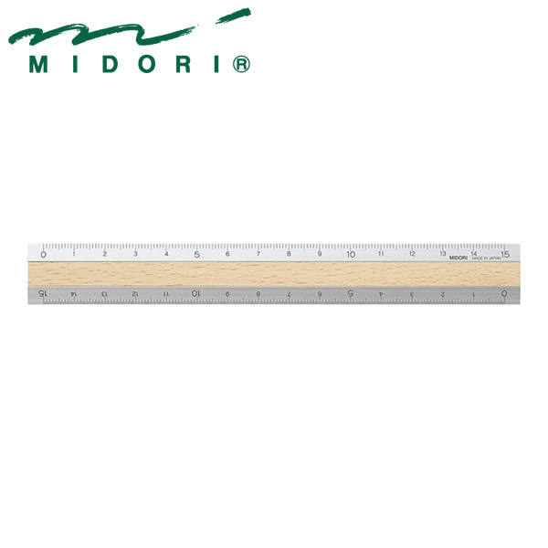 ミドリ／アルミ＆ウッド定規＜15cm＞うす茶　42257006　アルミと天然木の15cm定規（42257-006）MIDORI ..