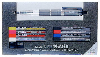 ★メール便対応可★ぺんてる スーパーマルチ8セット（PH803ST）「多機能筆記具」ボールペン芯3色、蛍光芯2色内蔵の本格派多機能筆記具