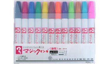 寺西化学工業　マジックインキ No.500　12色セット　油性　紙・布・革・木材・陶器・ガラス・プラスチ..