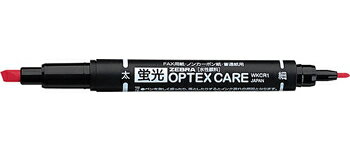 ゼブラ　蛍光オプテックス ケア 赤・WKCR1-R【蛍光ペン】OPTEX 1本で太細両用