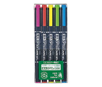 5本シース！ゼブラ　蛍光オプテックス ケア　WKCR1-5C【蛍光ペン】OPTEX 1本で太細両用