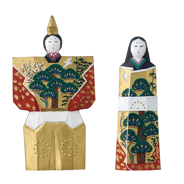 &nbsp;呉竹&nbsp;0742-50-2050●奈良の代表的な伝統工芸の一刀彫人形「立雛」対を、墨に練り上げ型入れしたもの