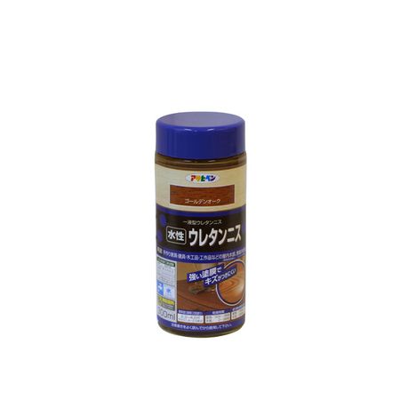 アサヒペンメーカーお問い合わせ：06-6930-5008【商品説明】●着色と美しいツヤだしが同時にでき、木目を生かした高光沢なツヤに仕上がります●塗膜は肉持ち感が良く、耐久性に優れて臭いが少なく、塗りやすい水性タイプです。●建築基準法（F☆☆☆☆）対応塗料です。●乾燥時間：夏期/30〜60分・冬期/2〜3時間●標準塗り面積（2回塗り）：2.3〜4.2平方メートル●商品サイズ（mm）：W65xD65xH151●重量：600g