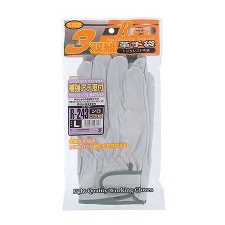 直送 代引不可・他メーカー同梱不可 おたふく手袋 4970687003617 白3P L 豚革アテ付マジック R-243【キ..