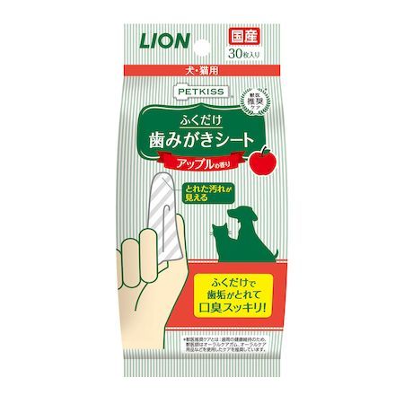 【商品説明】●ふくだけで歯垢をとる歯磨きシートです。シートは、2種類の網目が交互になった「ストライプ構造シート」。口内の汚れがしっかりふき取れます。使い捨てだから衛生的。ピロリン酸ナトリウム、ポリリジン配合。アップルの香りが仲間入り！●材質：レーヨン系不織布、グリセリン、保存料、界面活性剤、pH調整剤、ピロリン酸Na、香料、キレート剤、ポリリジン●シートサイズ：140mm×150mm●使用期限：3年●原産国または製造地：日本●犬 猫 はみがき 歯磨き デンタル 指歯ブラシ ケア